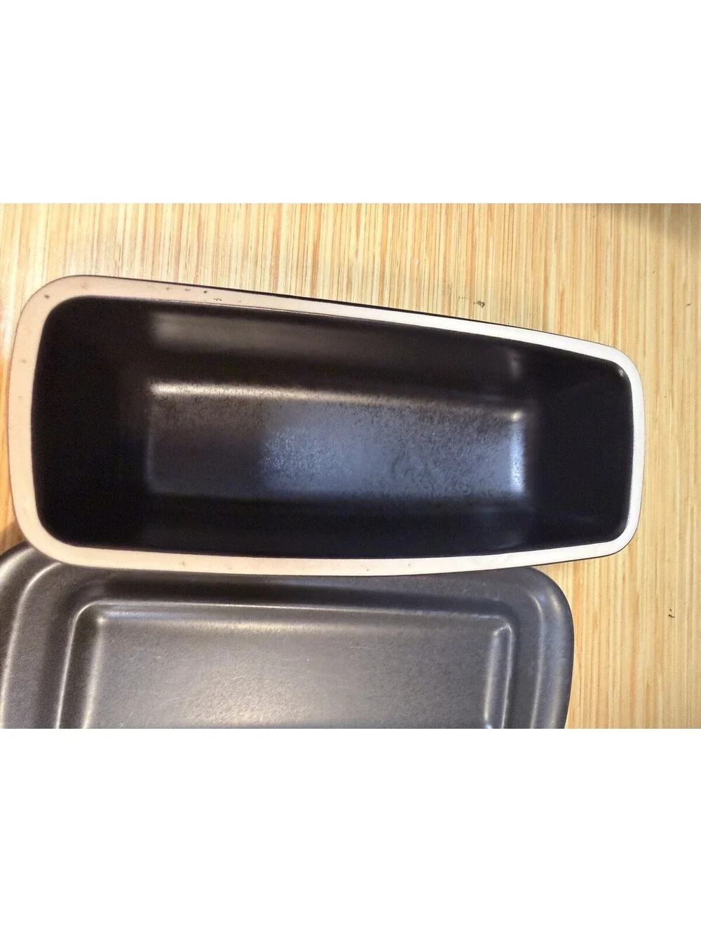 Pfaltzgraff Black Midnight Sun Lidded Butter Dish One Stick 1/4 lb Stoneware *